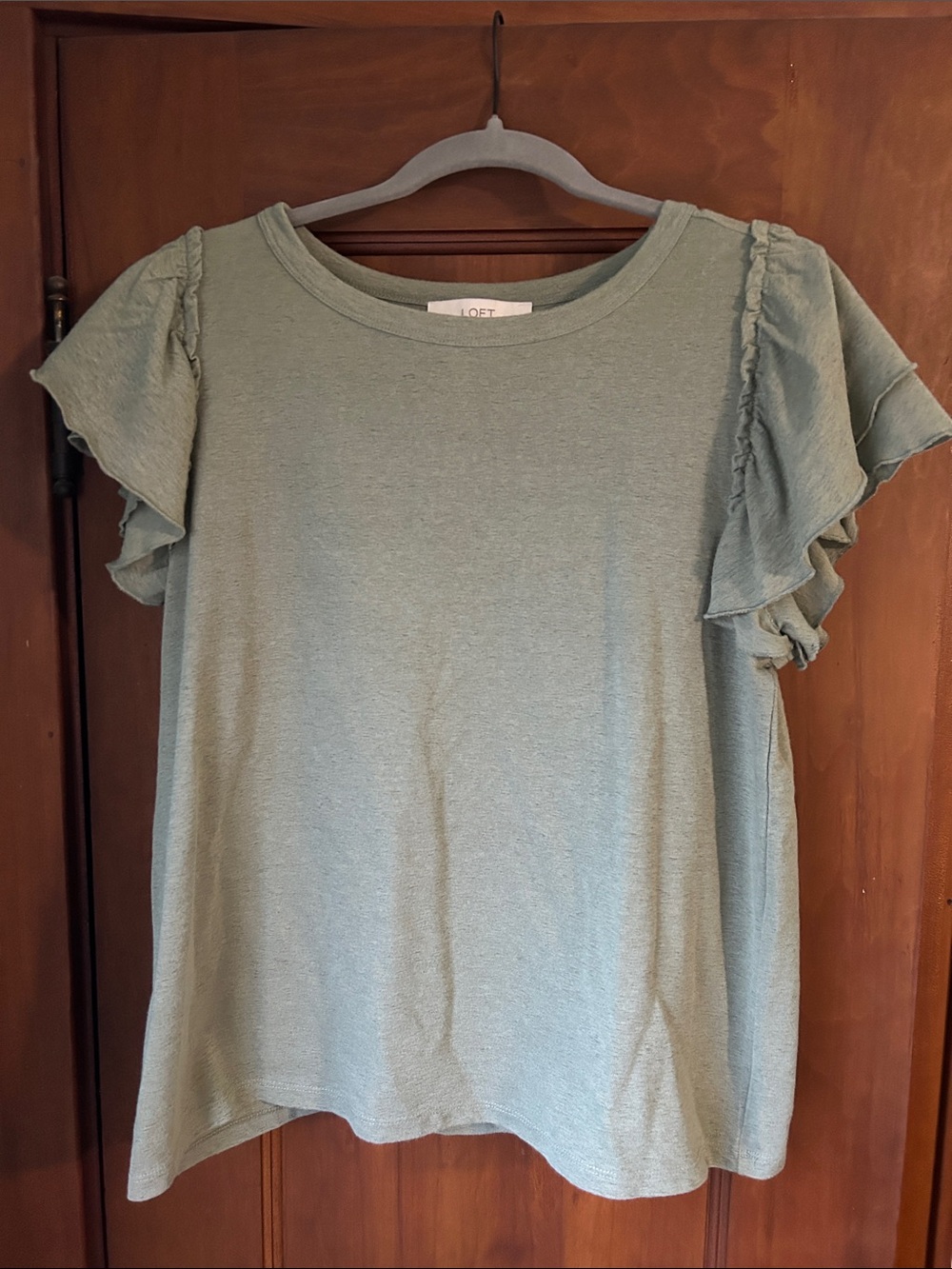 LOFT Sage Green Ruffle Sleeve Tee